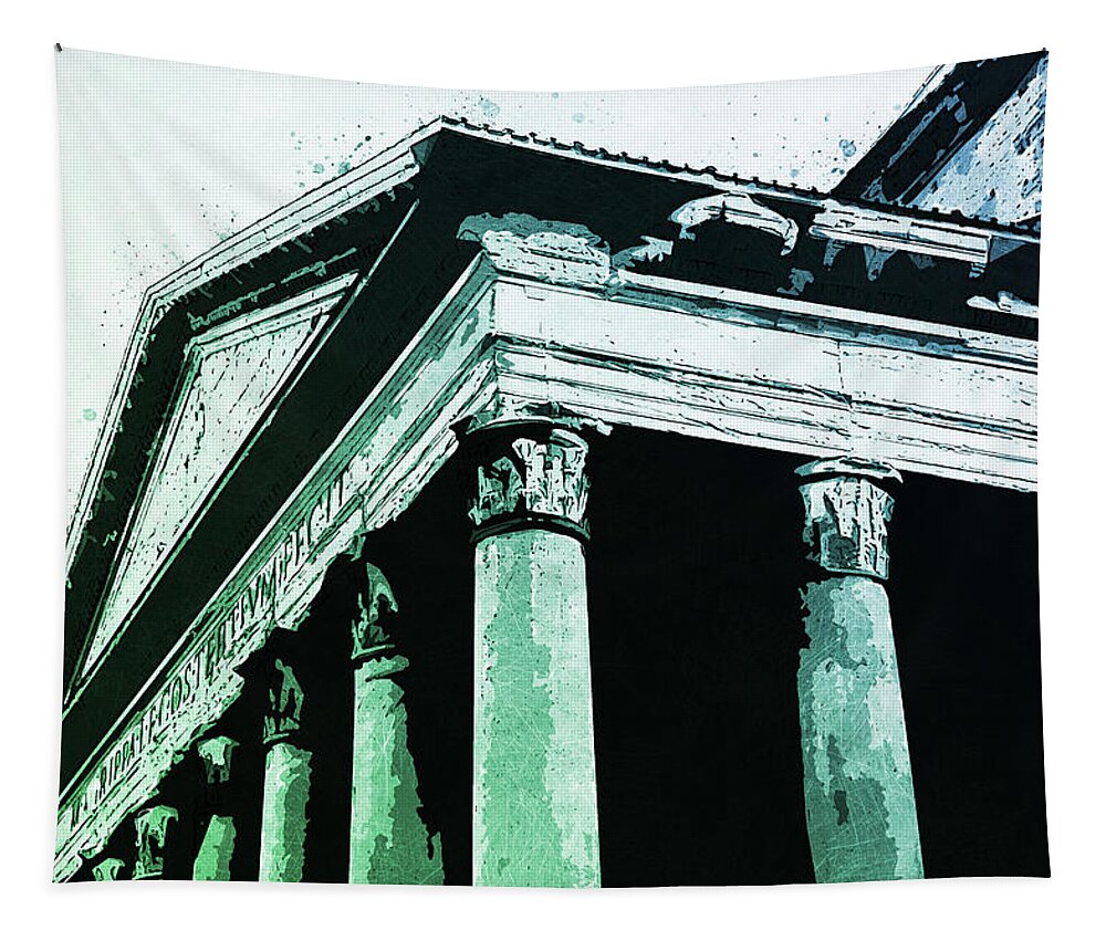 Rome Tapestry featuring the painting The Roman Pantheon - 03 by AM FineArtPrints