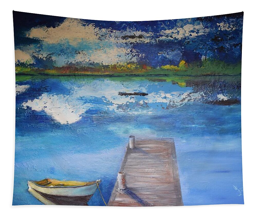 Boat Tapestry featuring the painting The Rowboat by Gary Smith