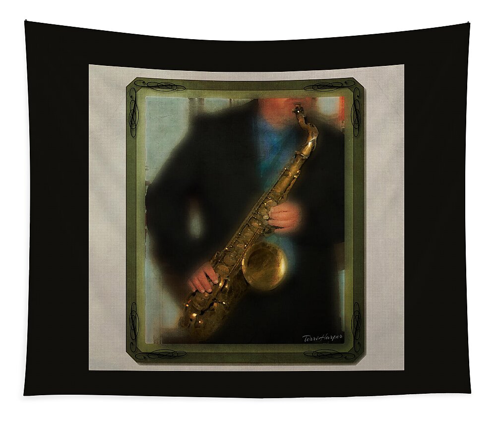 Sax Player Tapestry featuring the photograph Saxman by Terri Harper