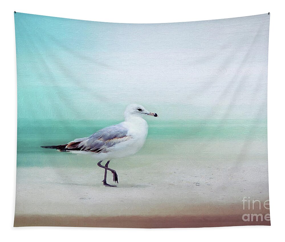 The Beach House Tapestry featuring the photograph The Seagull Strut by Sharon McConnell