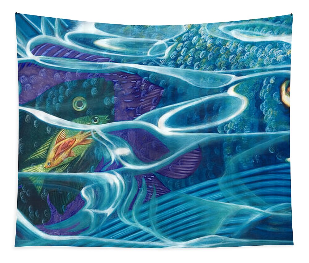 Fish Tapestry featuring the painting The Seven Fishes by Nad Wolinska