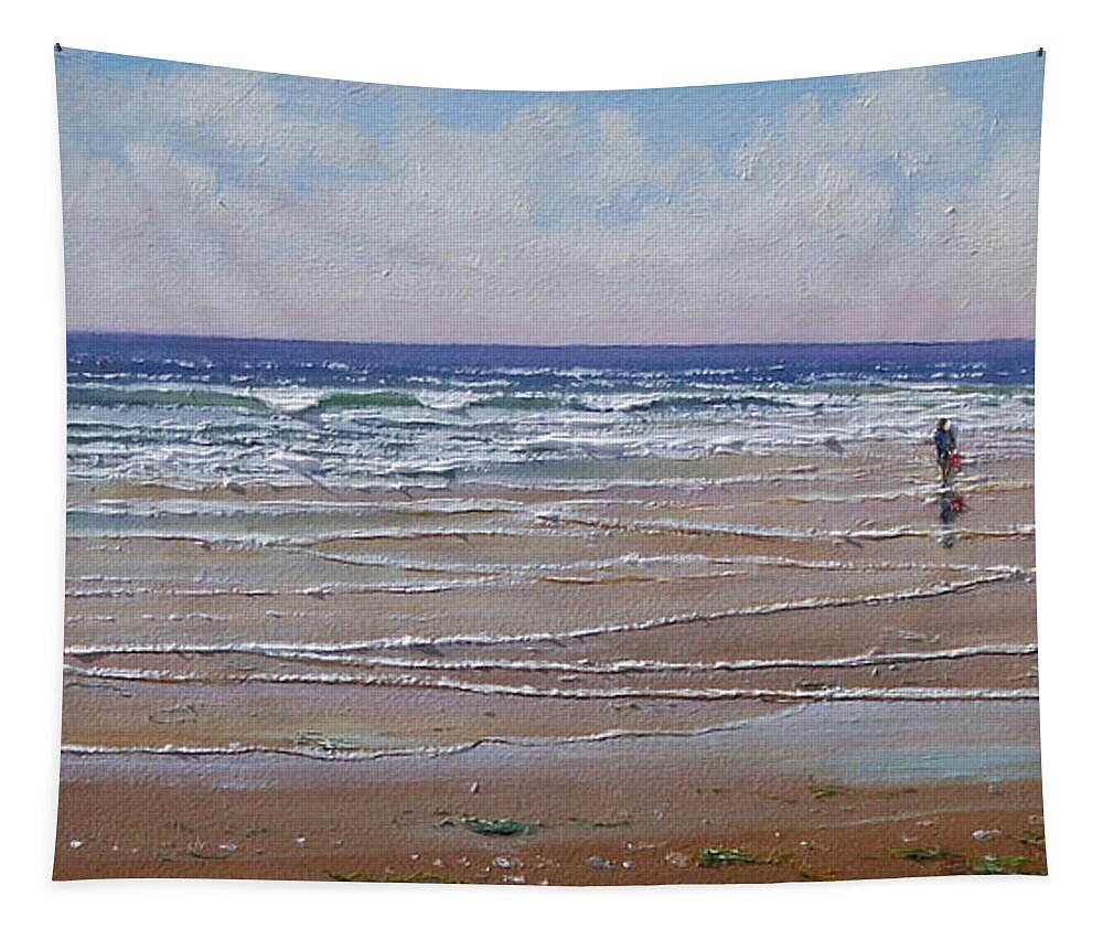 Seascape Tapestry featuring the painting The Shell Collector by Frank Wilson