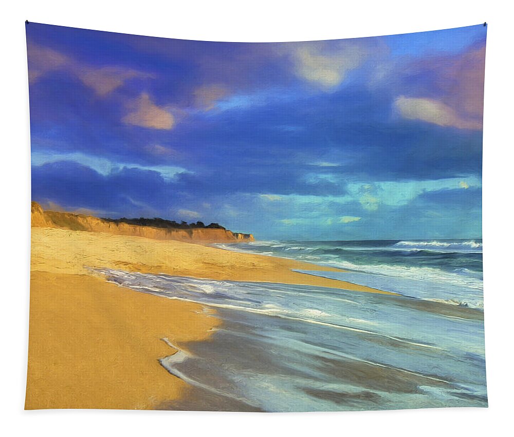 Beach Tapestry featuring the painting The Shoreline at Half Moon Bay by Dominic Piperata