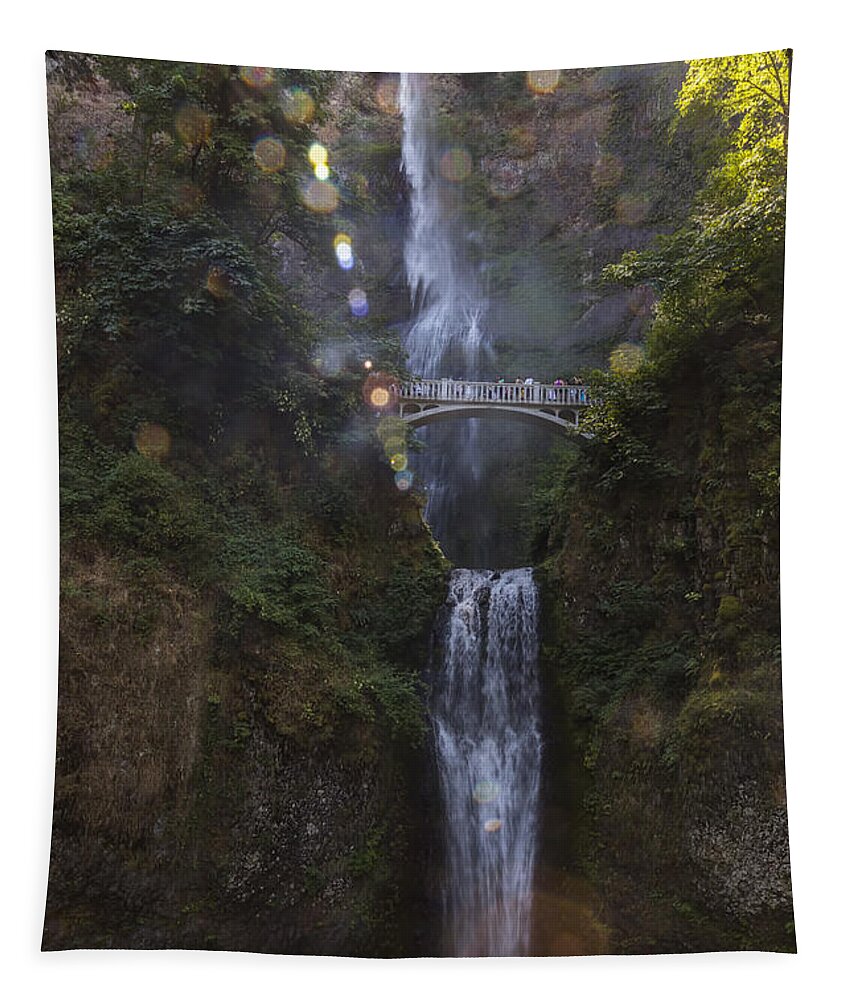 The Sparkles Of Multnomah Falls In Oregon Tapestry featuring the photograph The Sparkles of Multnomah Falls in Oregon by Angela Stanton