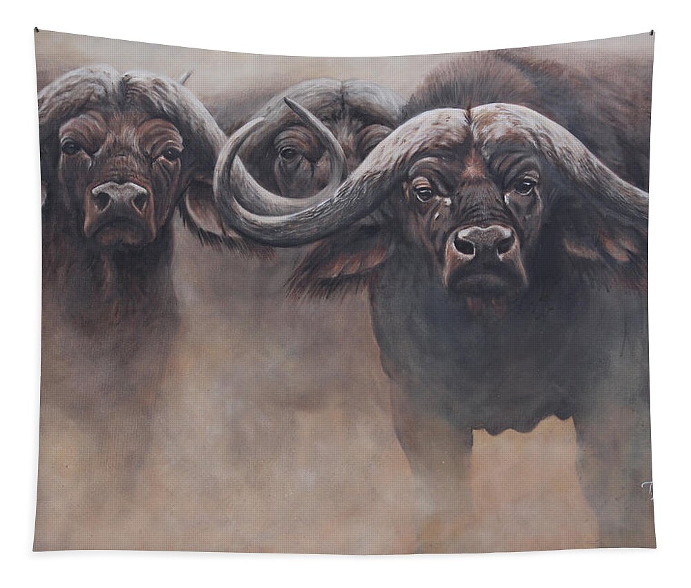 African Buffalo Tapestry featuring the painting The Stand by Tammy Taylor