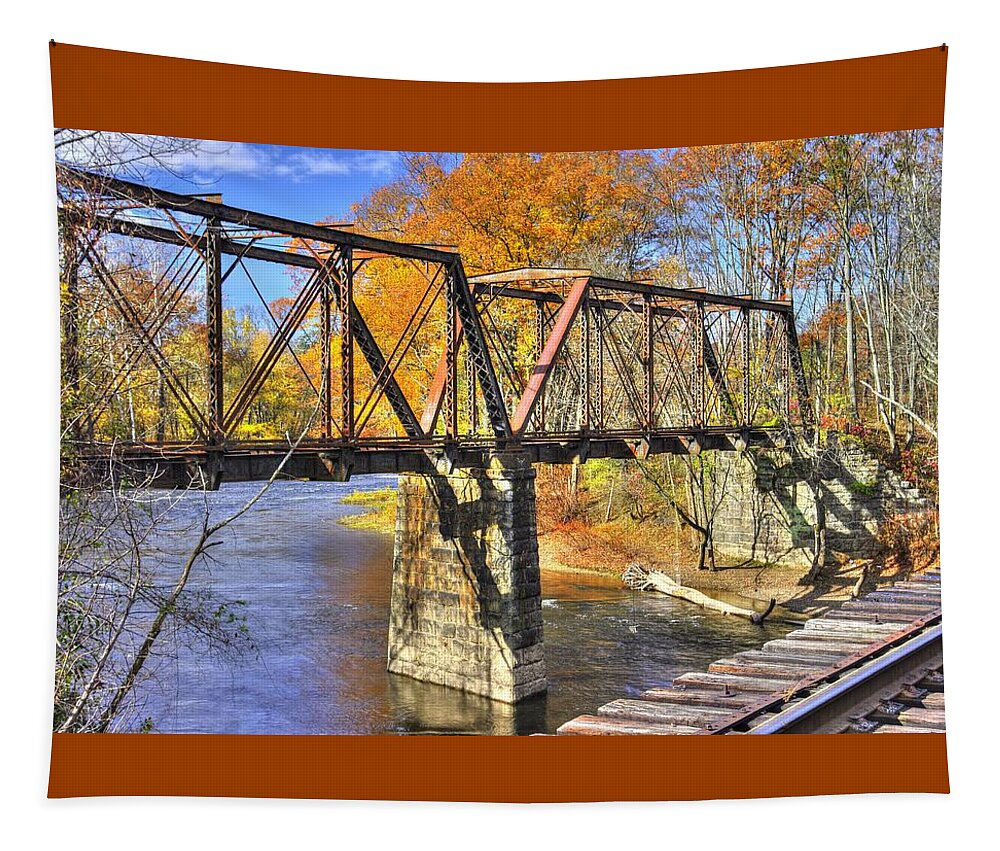 Railroad Tapestry featuring the photograph ...The Steel Rails Still Ain't Heard the News No. 1 - Near Rupert, Columbia County PA by Michael Mazaika
