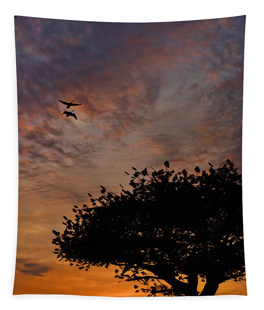 Sunset Tapestry featuring the photograph The Sunset Tree by Kathy Baccari