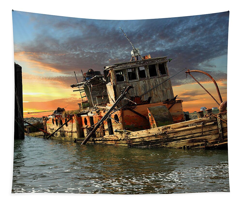 Boat Tapestry featuring the photograph The Sunset Years Of The Mary D. Hume by James Eddy