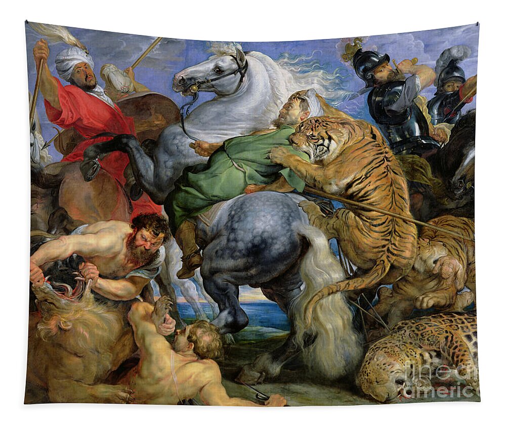 The Tapestry featuring the painting The Tiger Hunt by Rubens by Rubens