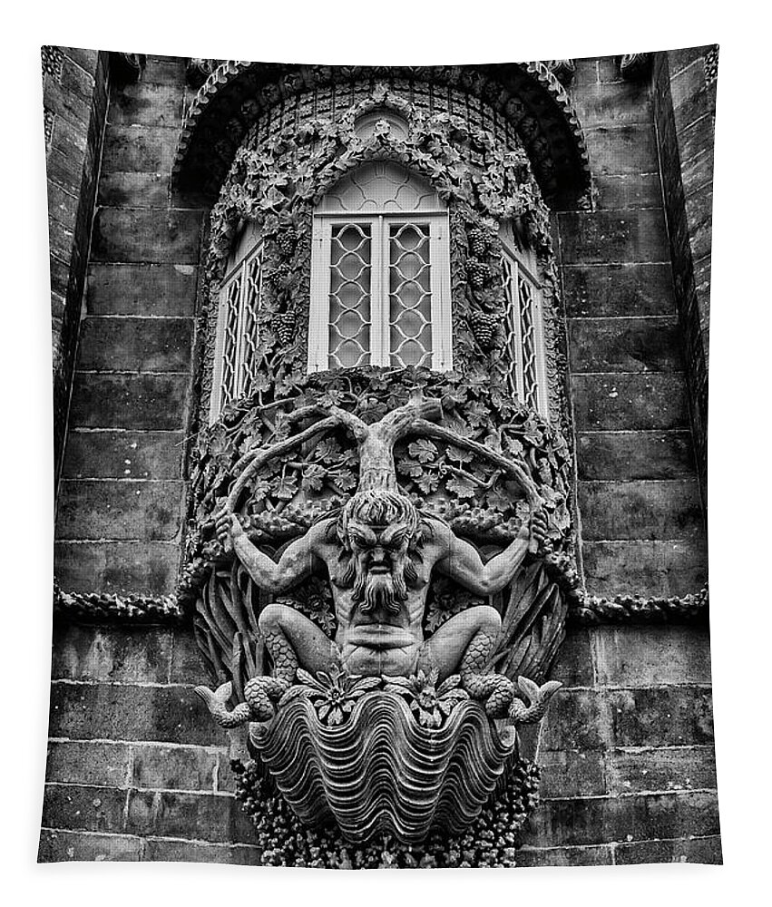 Depiction Tapestry featuring the photograph The Triton of Pena Palace. by Pablo Lopez