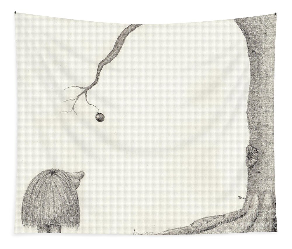 Pencil Tapestry featuring the digital art The Troll and the Apple by Jon Munson II