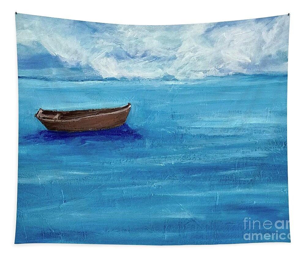 Boats. Boating. Lake. Ocean. Water. Beach. Cottage Life Tapestry featuring the painting the Untethered Soul by Sherry Harradence