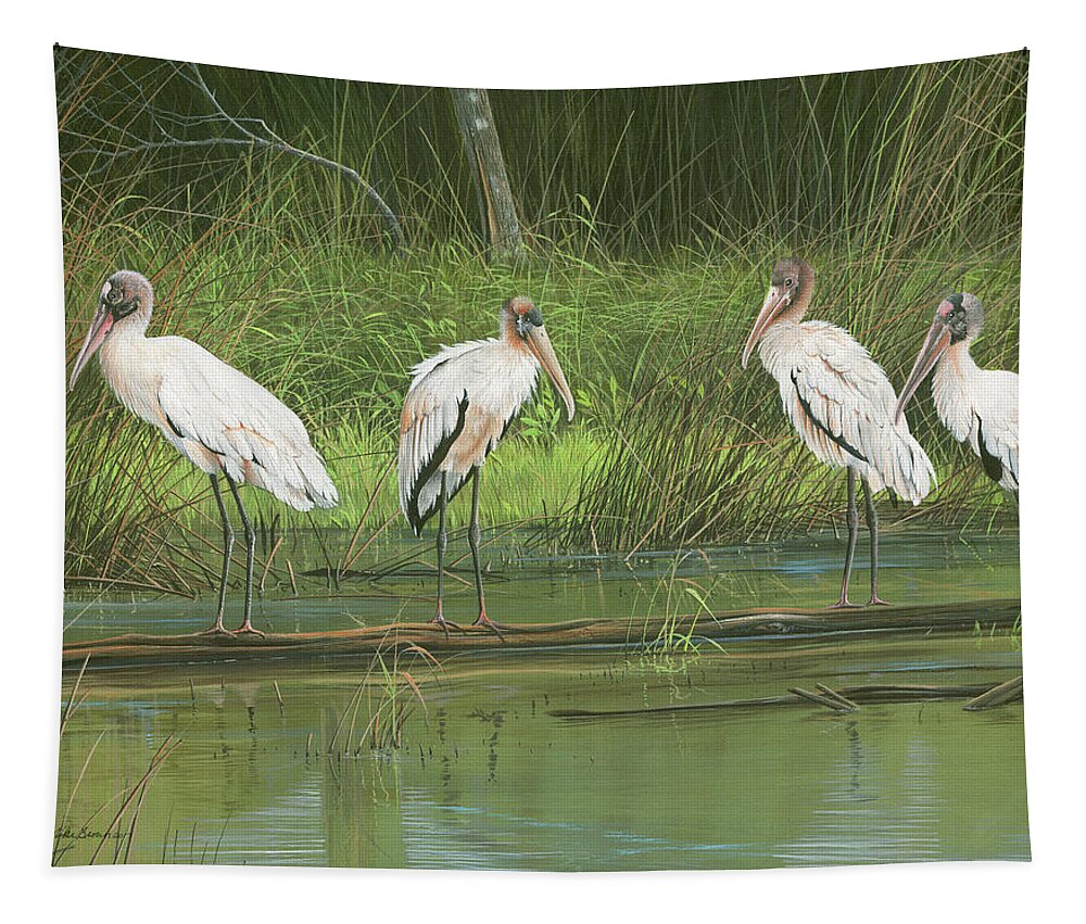 Nature Tapestry featuring the painting The Usual Suspects by Mike Brown