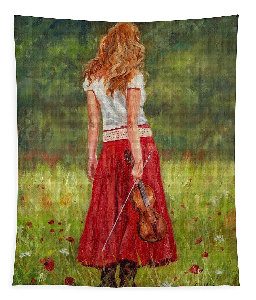 Girl Tapestry featuring the painting The Violinist by David Stribbling