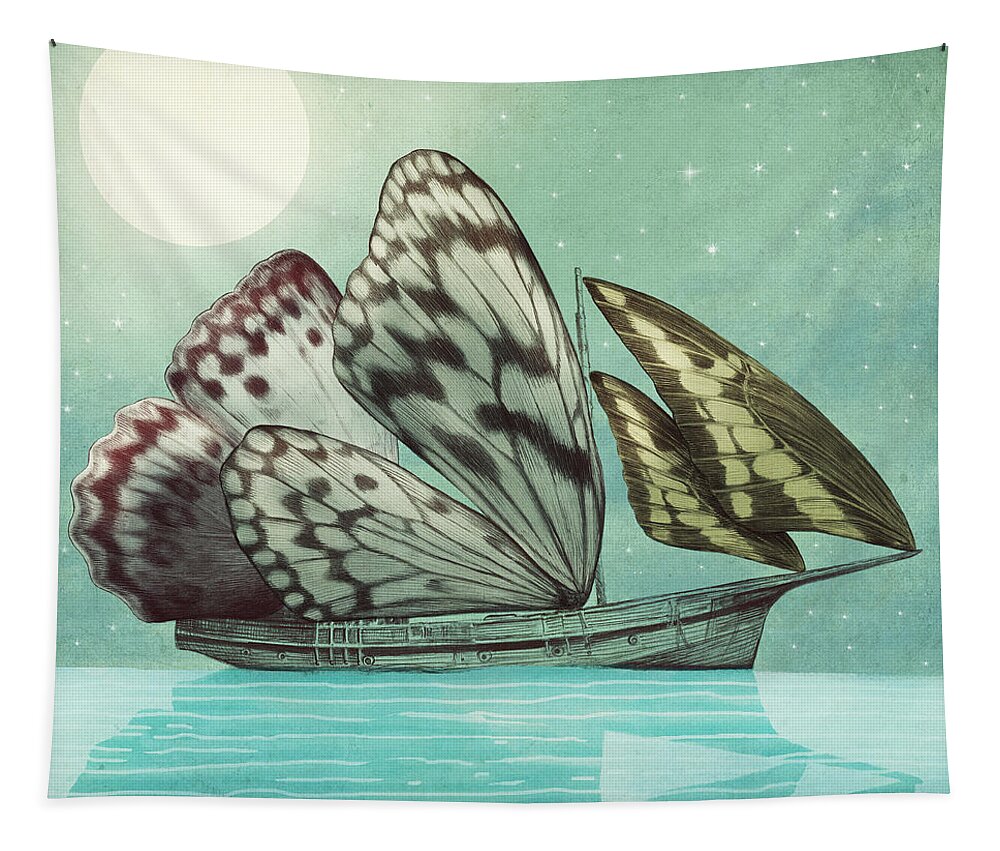 Butterfly Tapestry featuring the drawing The Voyage by Eric Fan