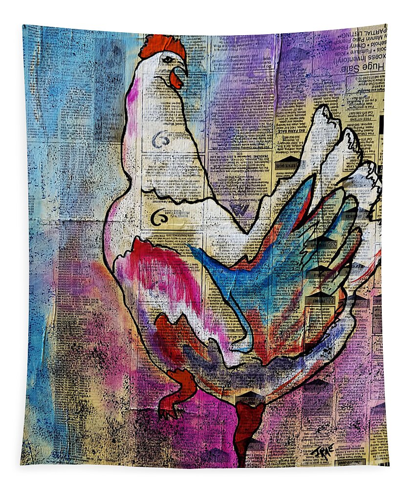 Bird Tapestry featuring the painting The Well Read Chicken by Janice Pariza