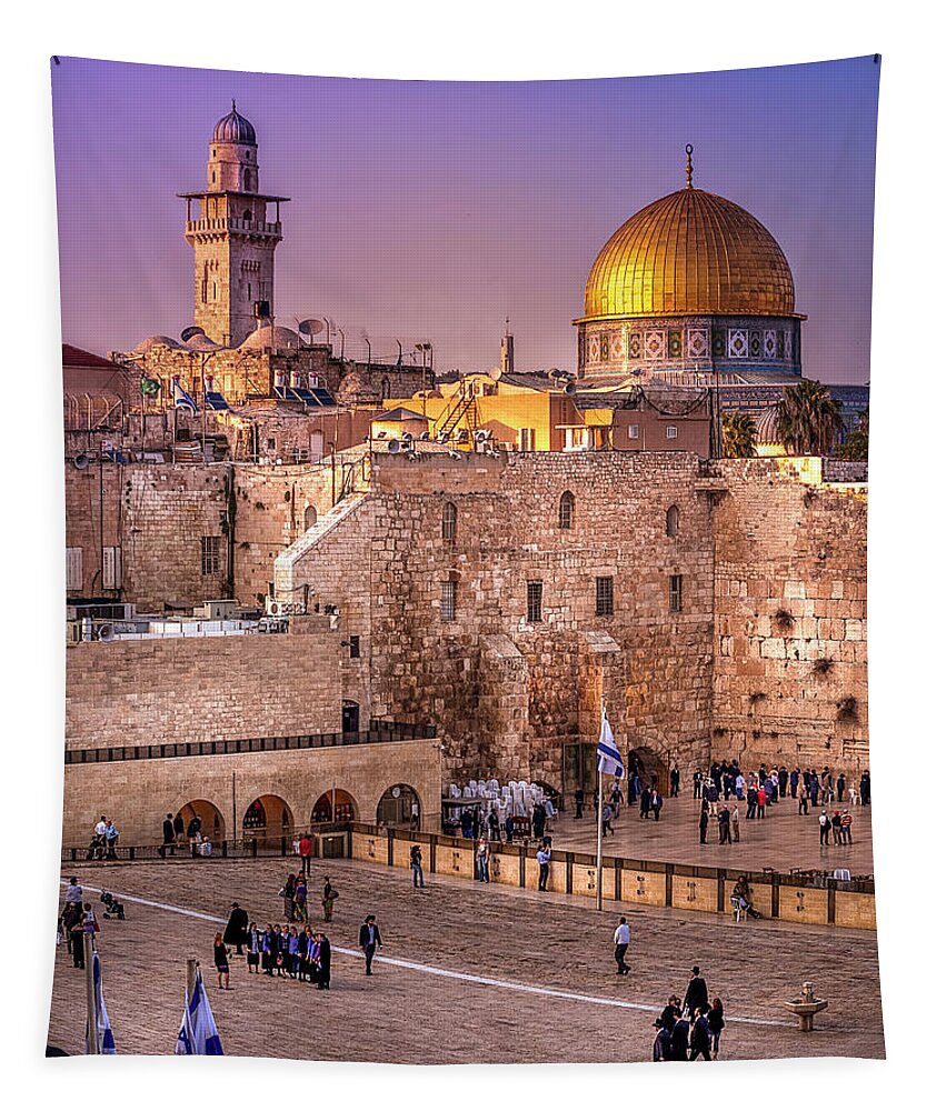 Endre Tapestry featuring the photograph The Western Wall At Sunset by Endre Balogh