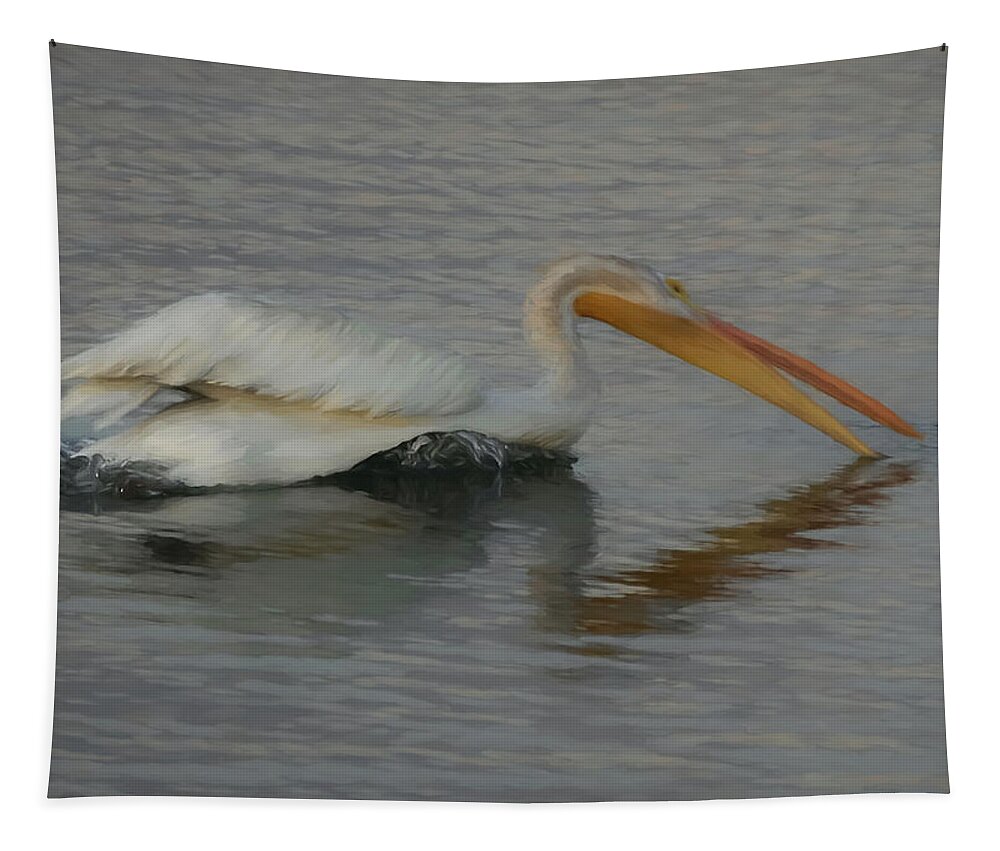 Pelican Tapestry featuring the digital art The White Pelican by Ernest Echols