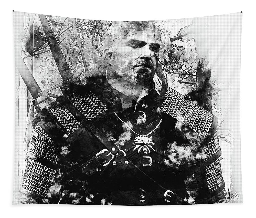White Wolf Tapestry featuring the painting The White Wolf - 02 by AM FineArtPrints