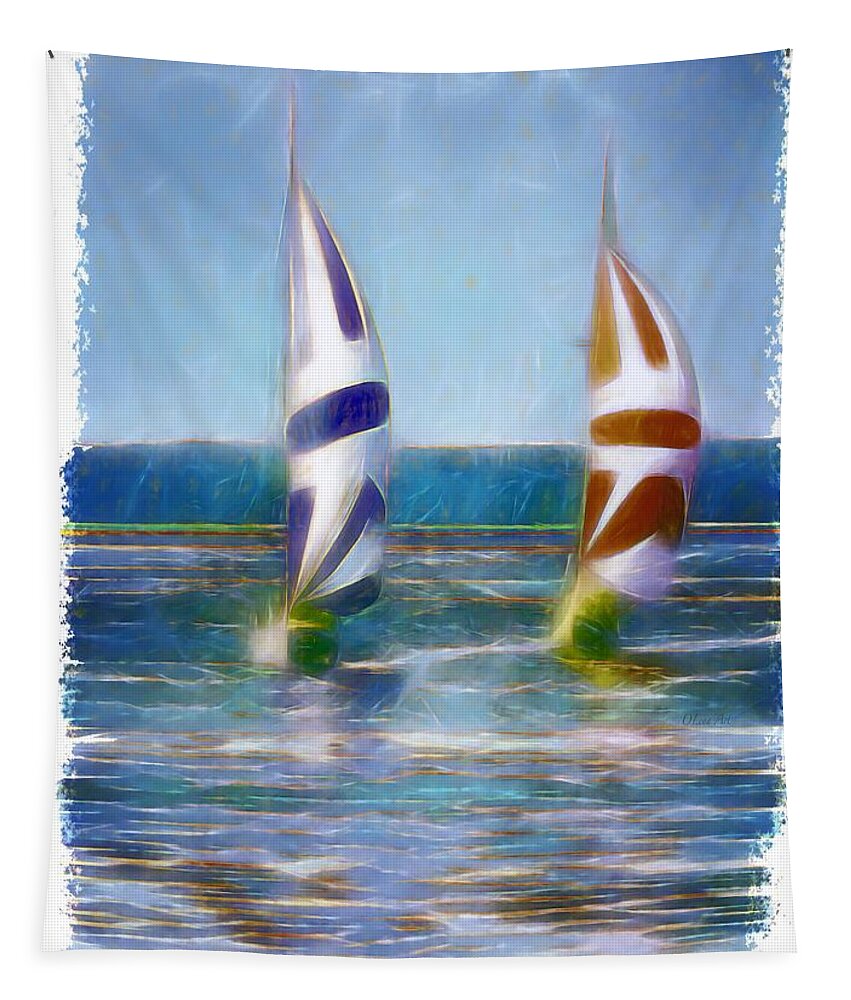 Two Boats Tapestry featuring the digital art The Wind in Your Sails by OLena Art