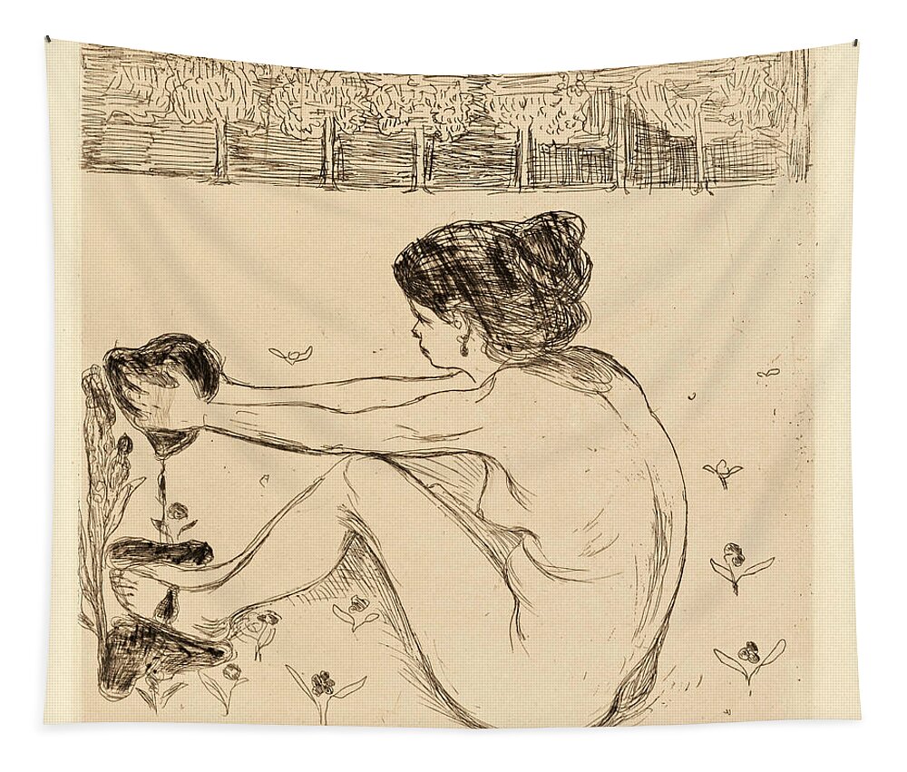 Edvard Munch Tapestry featuring the drawing The Woman and the Heart by Edvard Munch