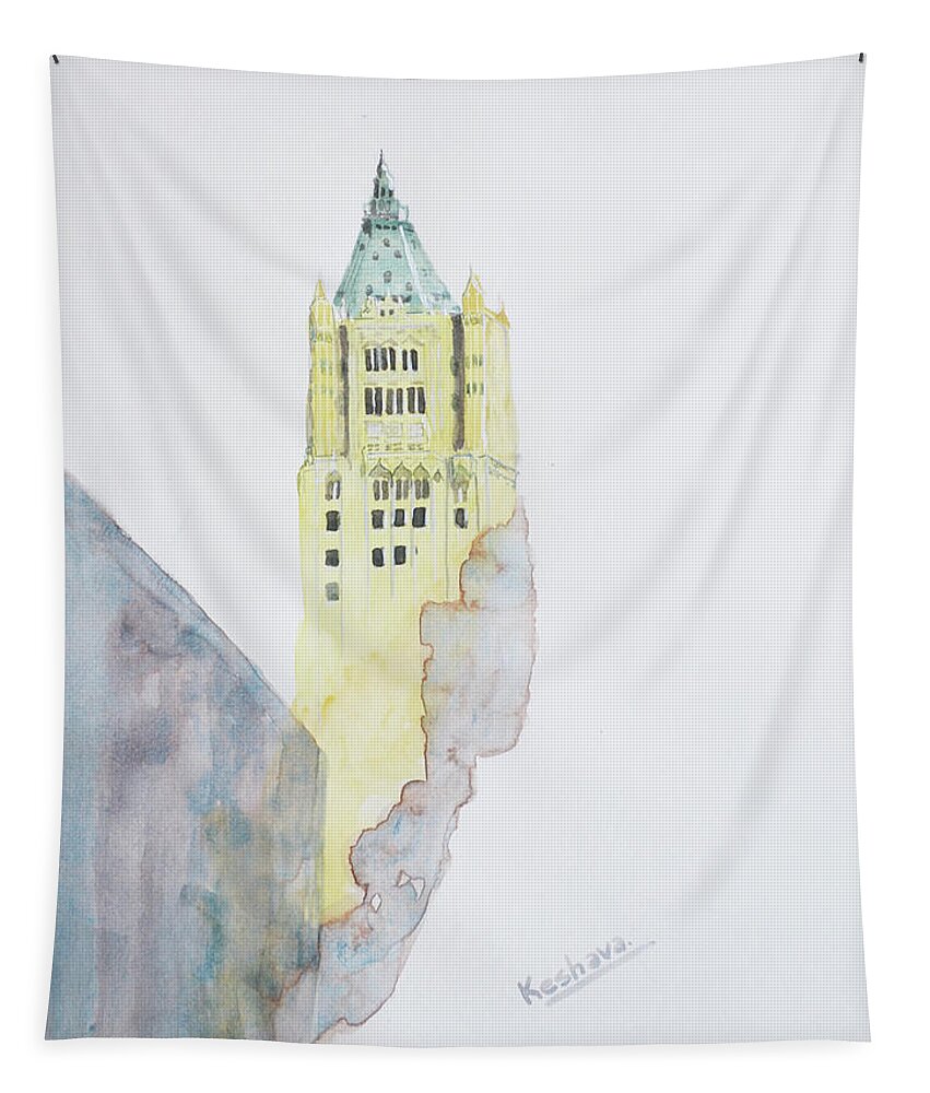 The Woolworth Building Woolworth Tapestry featuring the painting The Woolworth Building by Keshava Shukla
