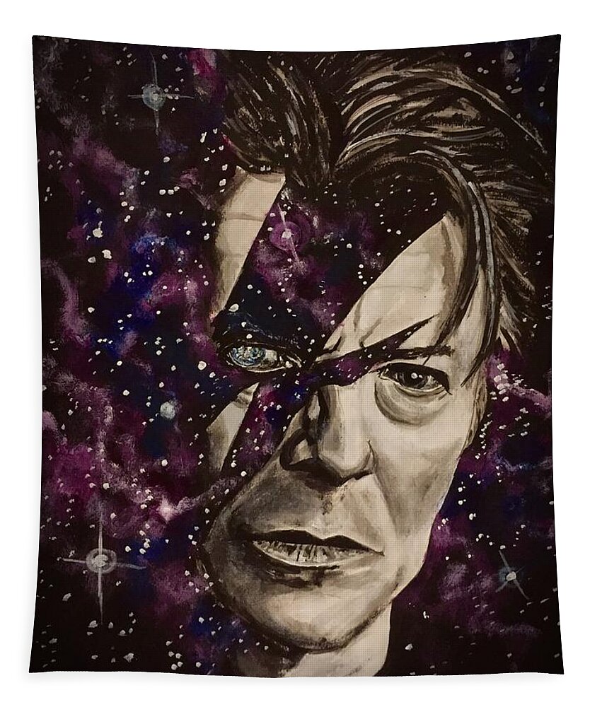 David Bowie Tapestry featuring the painting There's A Starman Waiting In The Sky by Joel Tesch