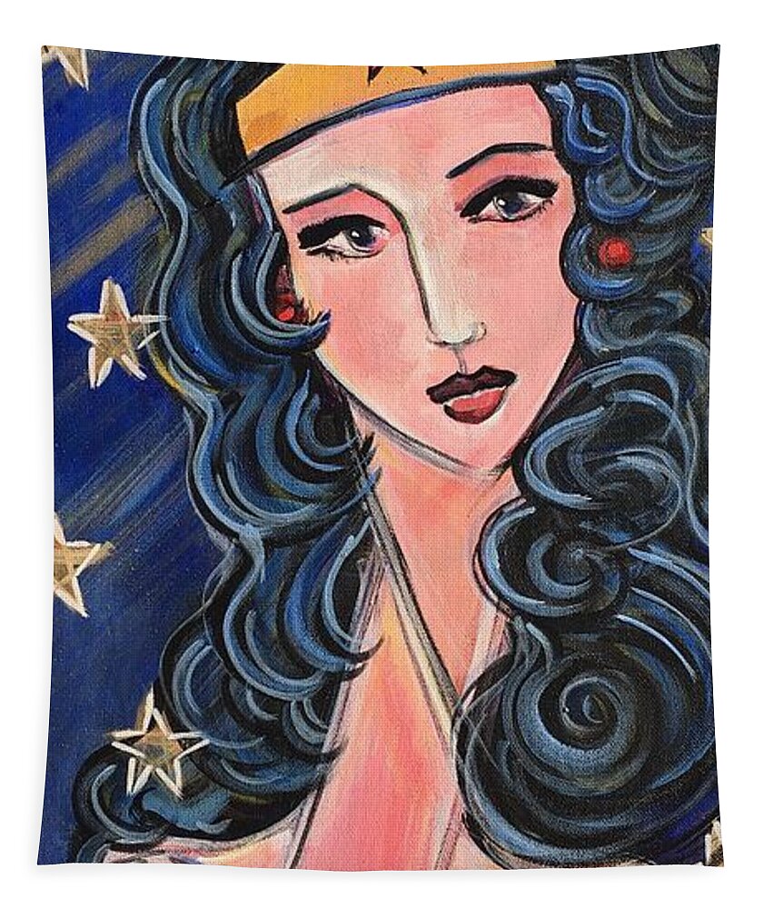 Portrait Tapestry featuring the painting There's a Wonder Woman in Us All by Laurie Maves ART