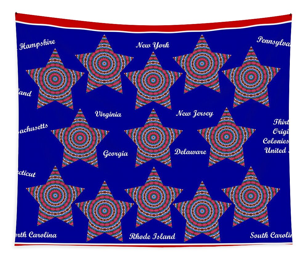 Poster Tapestry featuring the digital art Thirteen Original Colonies of the United States of America by Marian Bell