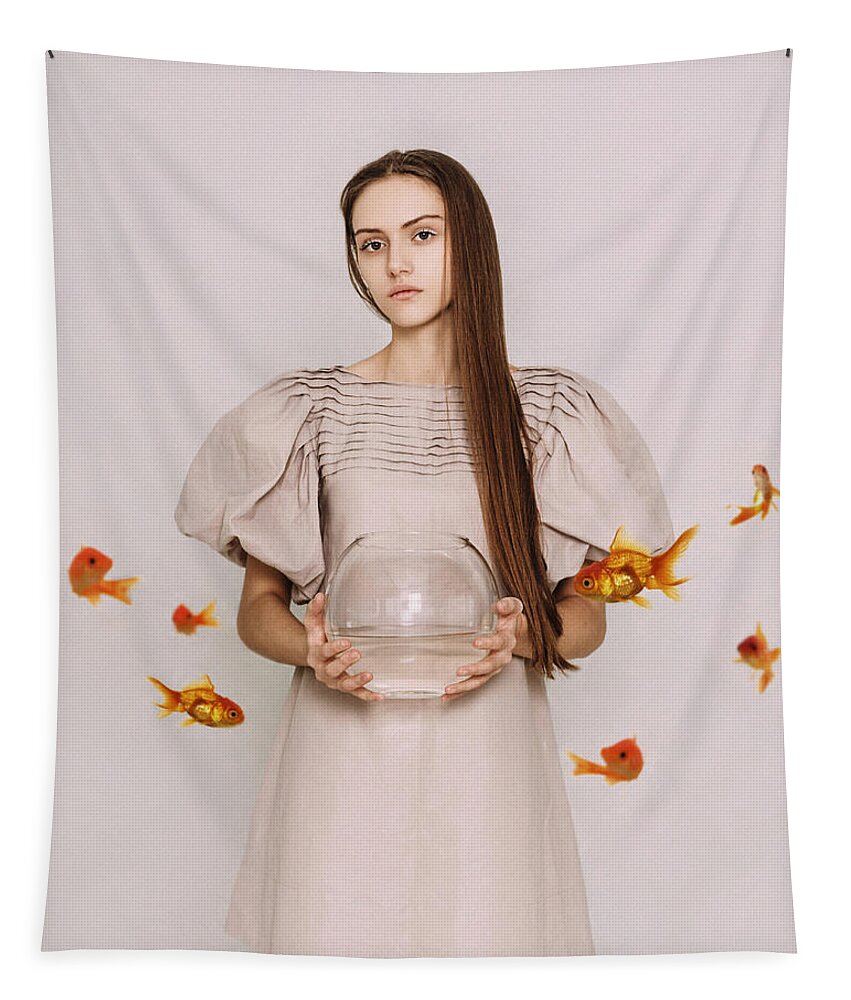Russian Artists New Wave Tapestry featuring the photograph Thoughts of Freedom. Series Escape of Golden Fish by Inna Mosina