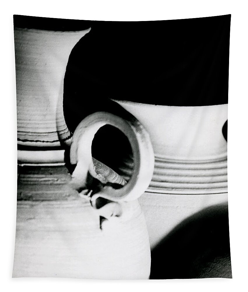 Black And White. Grey Tones Tapestry featuring the photograph Three Clay Jars 2 by Carol Neal-Chicago