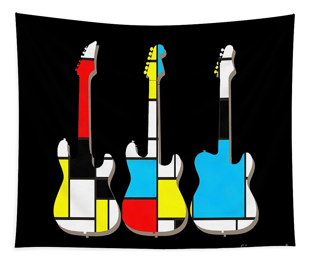 Guitars Tapestry featuring the painting Three Guitars Modern Tee by Edward Fielding