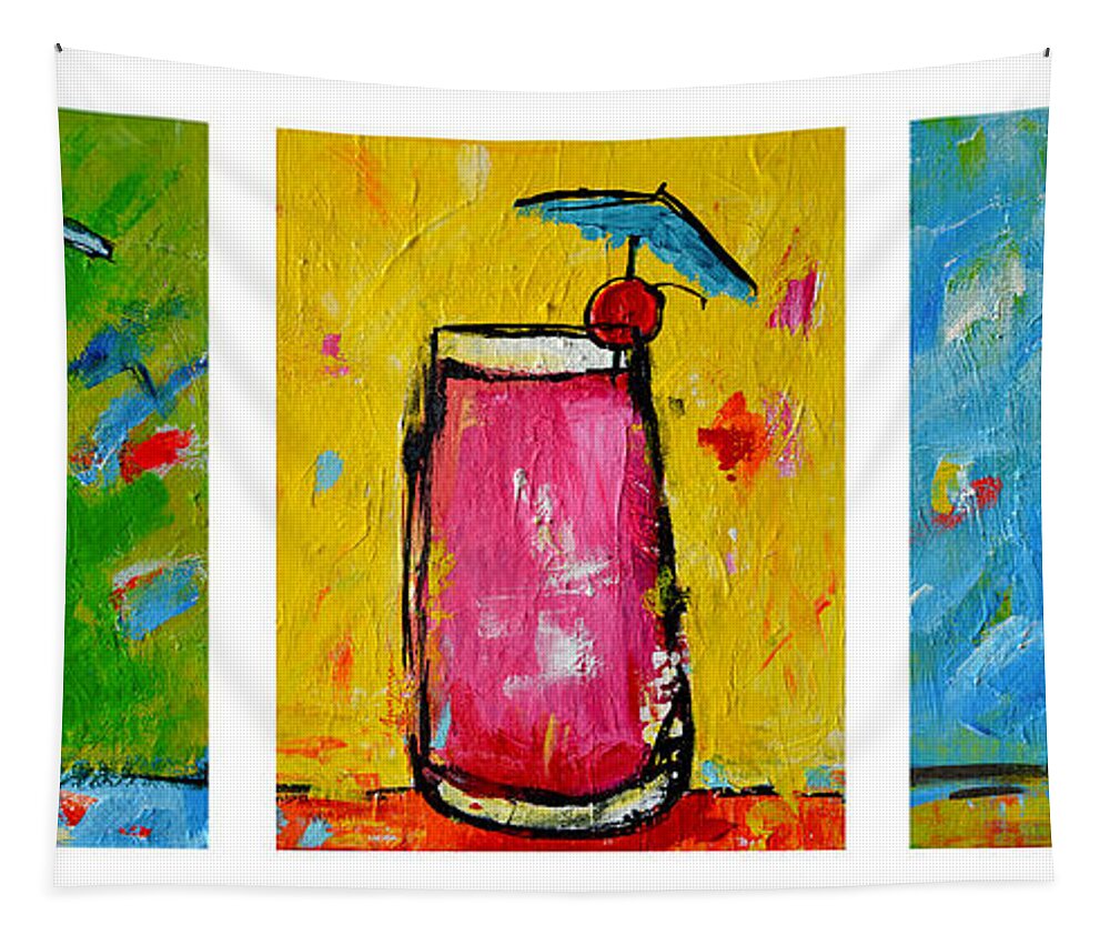 Triptych Tapestry featuring the painting Three in a Row Happy Hour Time by Patricia Awapara