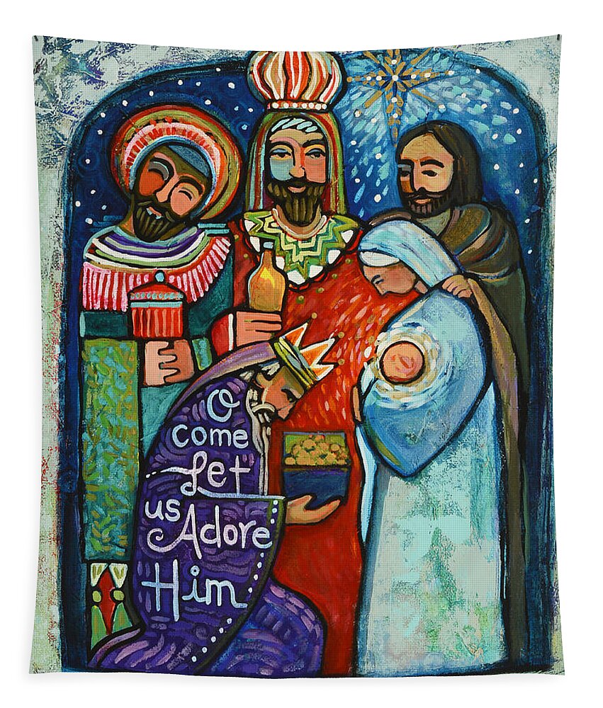 Jen Norton Tapestry featuring the painting Three Kings O Come Let us Adore Him by Jen Norton