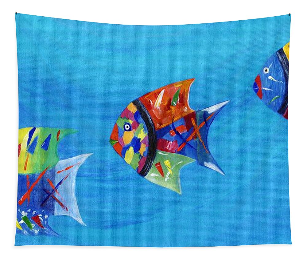 Sea Tapestry featuring the painting Three Little Fishy's by Jamie Frier