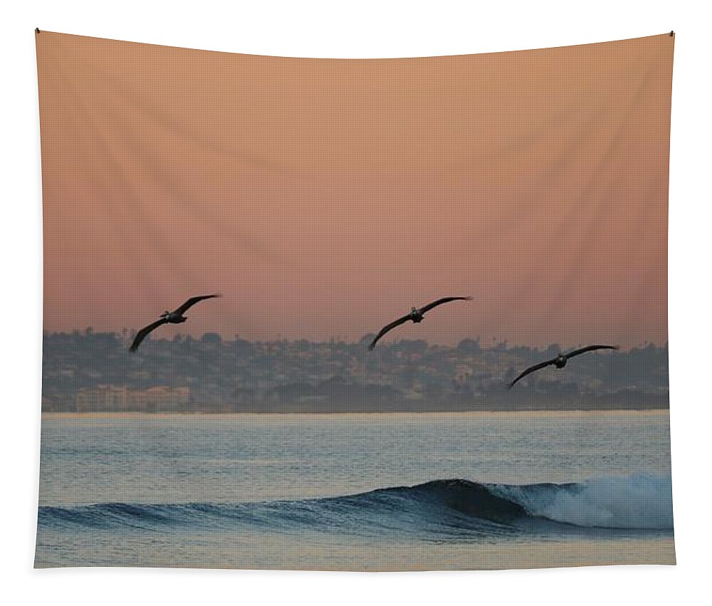 Pelicans Tapestry featuring the photograph Three Pack by Christy Pooschke