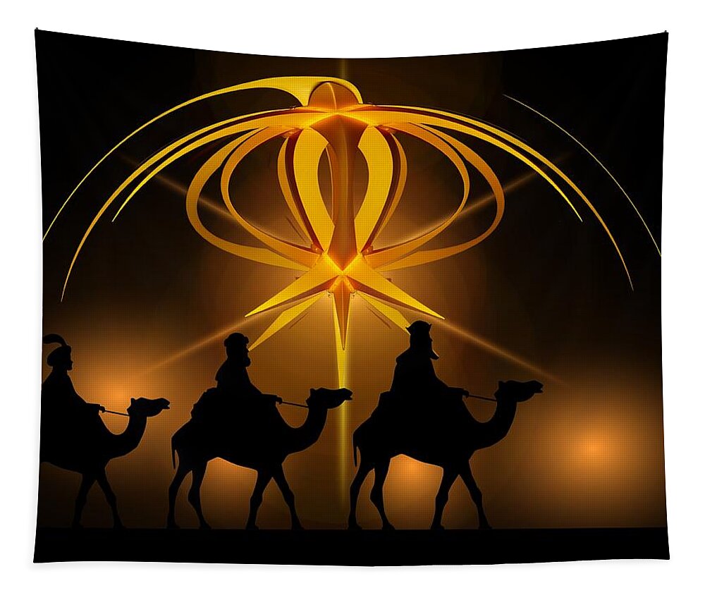 Christmas Three Wise Men Tapestry featuring the mixed media Three Wise Men Christmas Card by Bellesouth Studio