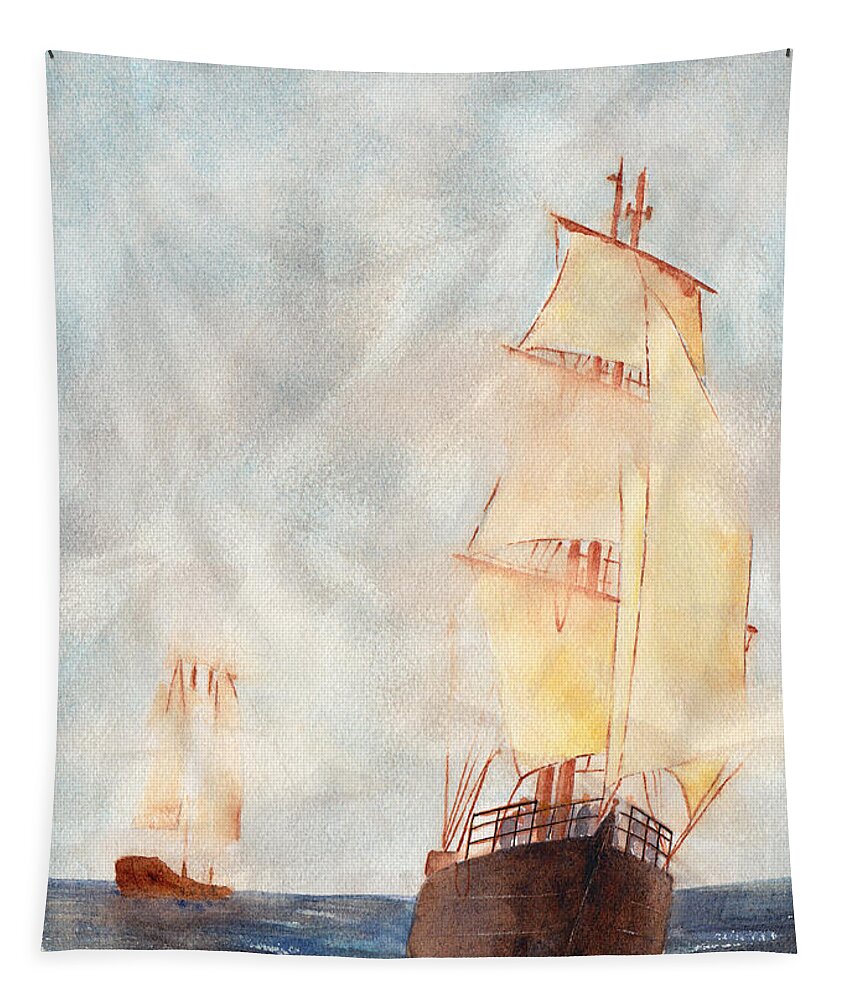 Ship Tapestry featuring the painting Through the Fog by Ken Powers