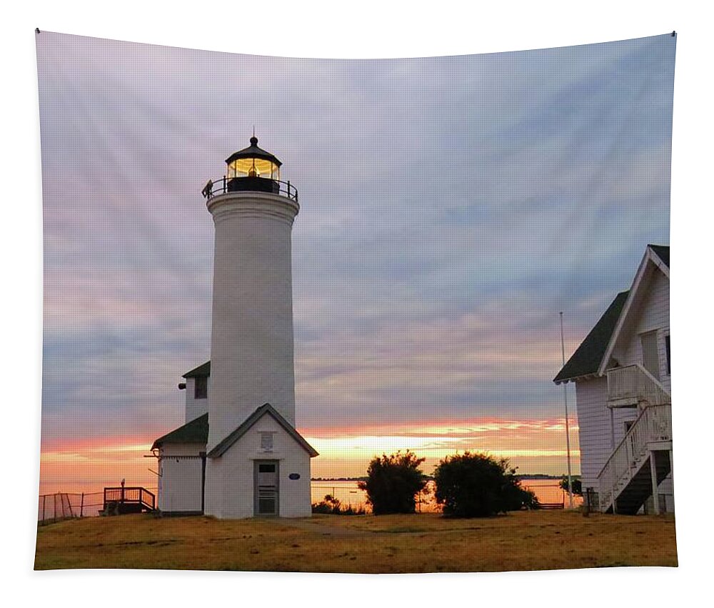 Tibbetts Point Tapestry featuring the photograph Tibbetts Point Lighthouse, July sunset by Dennis McCarthy