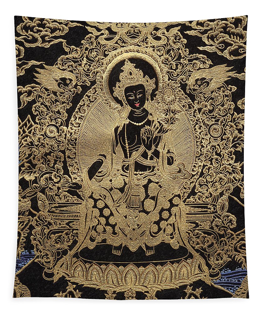 'treasures Of Tibet' Collection By Serge Averbukh Buddha Tapestry featuring the digital art Tibetan Thangka - Maitreya Buddha by Serge Averbukh
