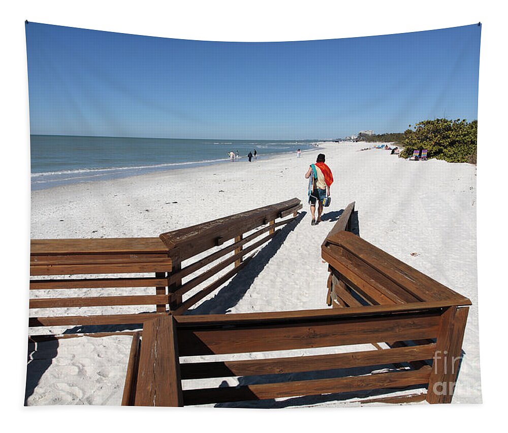 Beach Tapestry featuring the photograph Tide of Sand over a ramp on the beach in Naples Florida by William Kuta