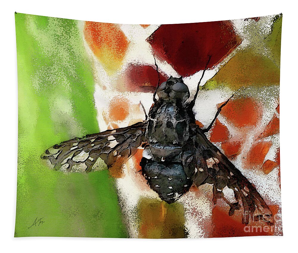 Tiger Bee Tapestry featuring the digital art Tiger Bee by Anita Faye
