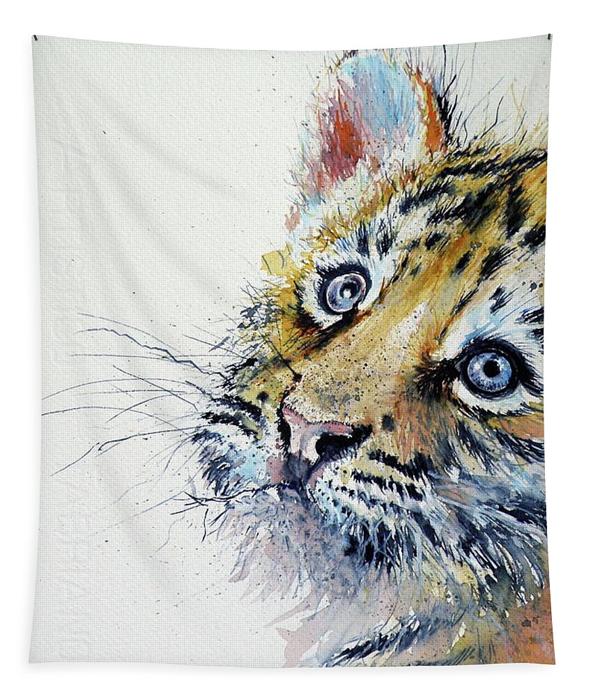 Tiger Tapestry featuring the painting Tiger cub by Kovacs Anna Brigitta