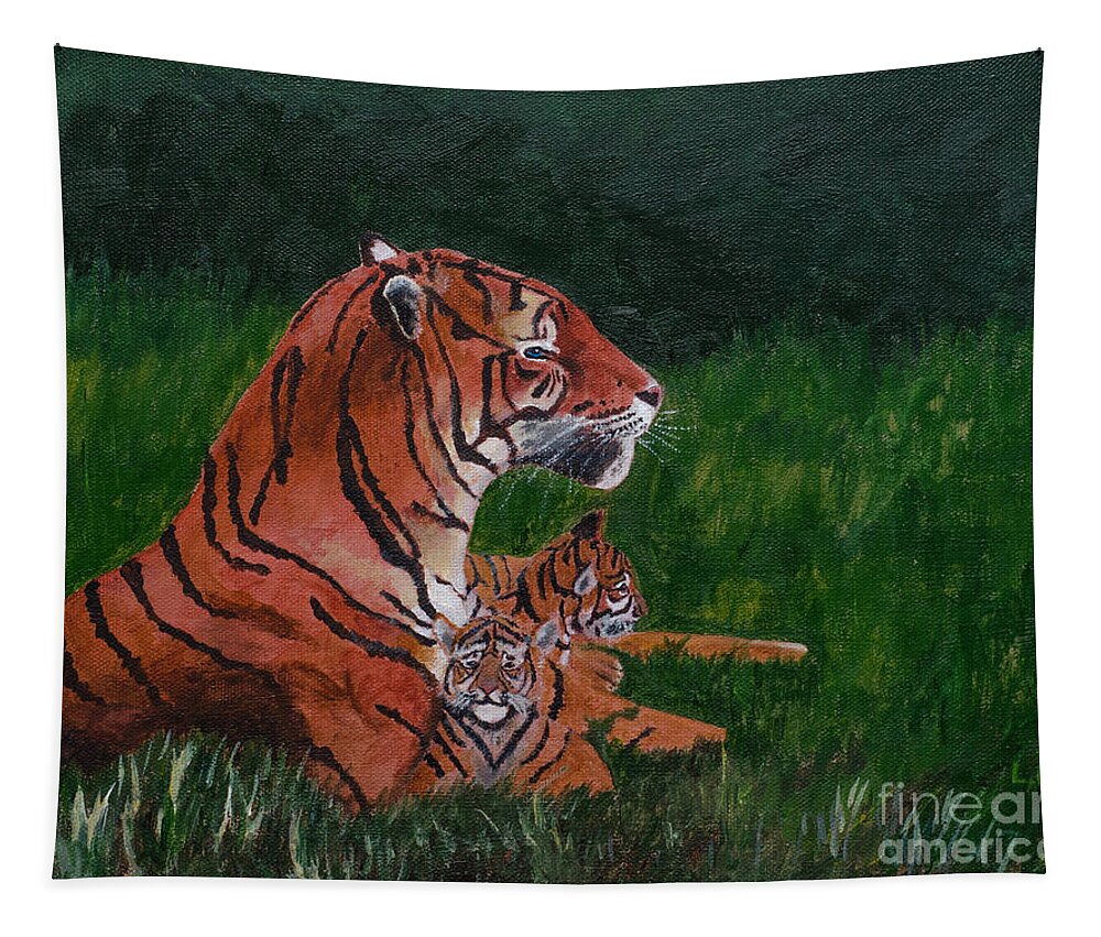 Tiger Tapestry featuring the painting Tiger Family by Laurel Best