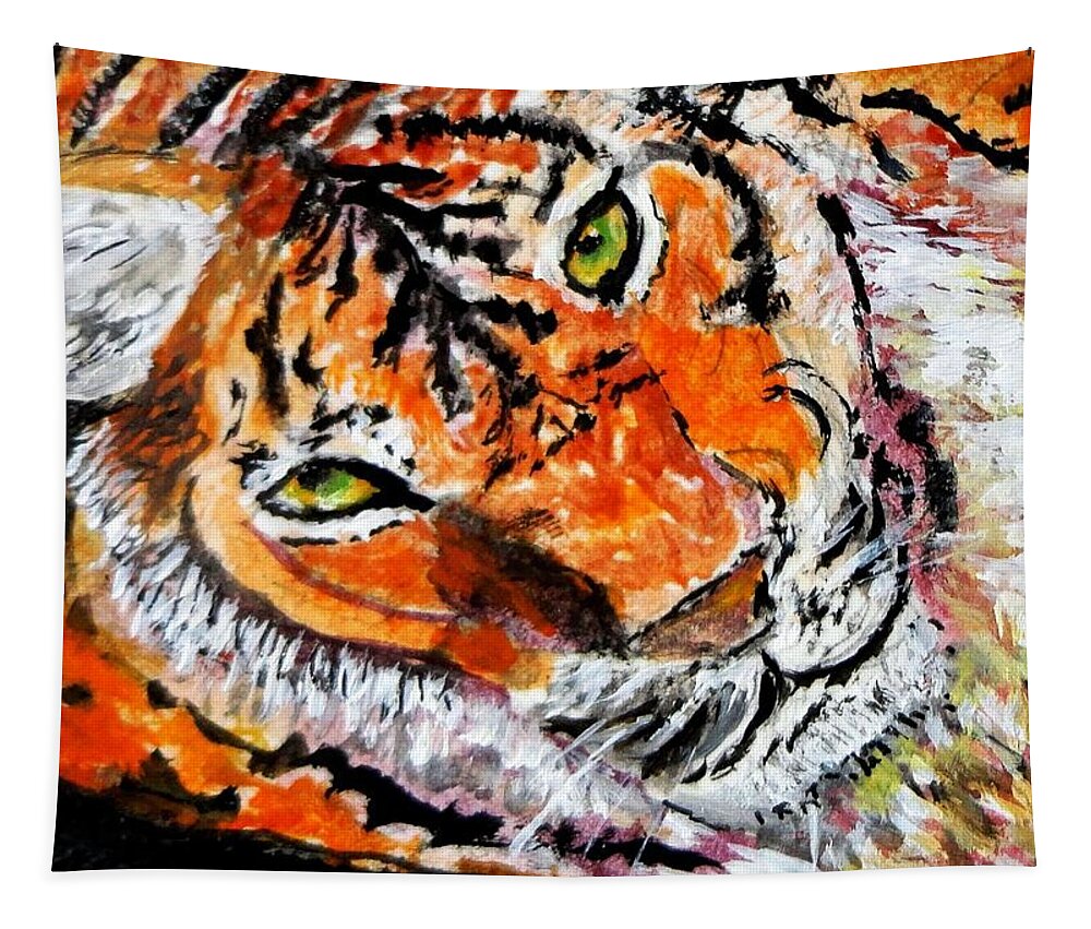 Tiger Tapestry featuring the painting Look into My Eyes by Anne Sands