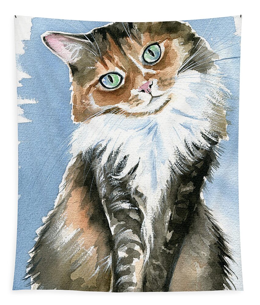 Tilly - Long Haired Tortoiseshell Cat Painting Tapestry by Dora Hathazi  Mendes - Fine Art America