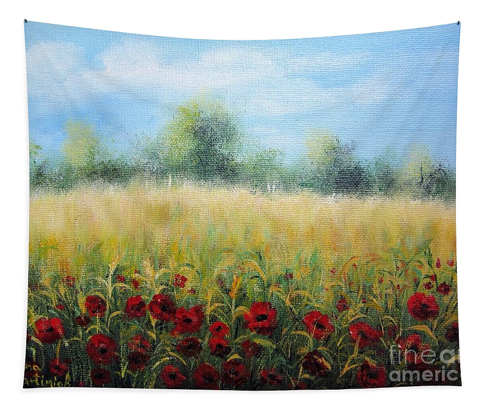 Field Tapestry featuring the painting Time of poppies by Vesna Martinjak