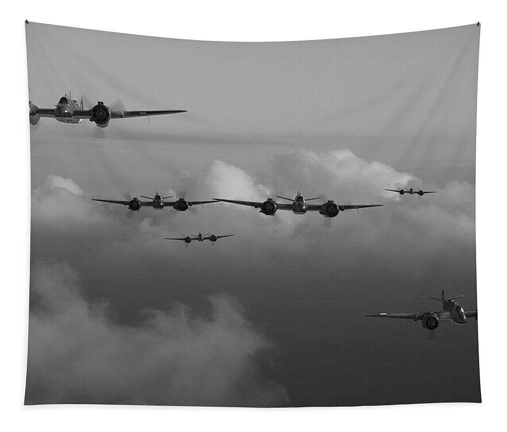 Raaf Tapestry featuring the digital art Timor Strike - Monochrome by Mark Donoghue