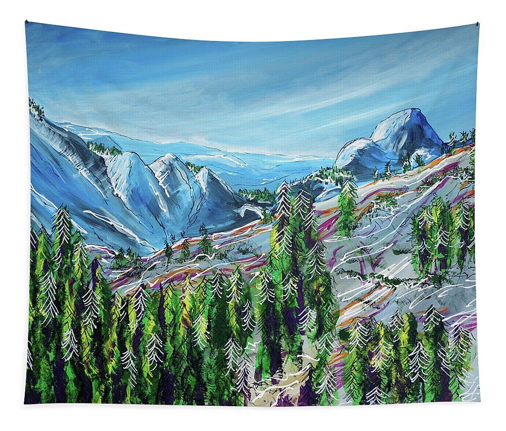 Yosemite Tapestry featuring the painting Tioga Pass by Laura Hol