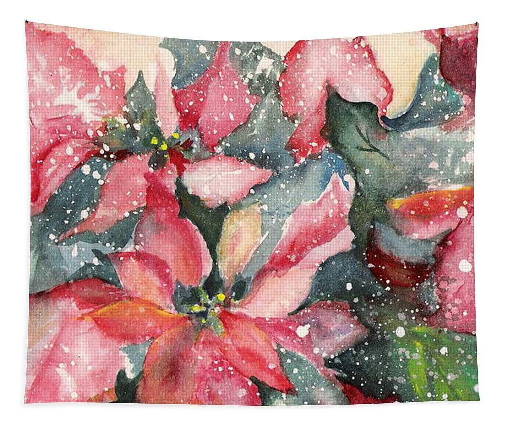 Poinsettia Red Green Holiday Winter Christmas Plant Flower Tapestry featuring the painting 'Tis the Season by Marsha Woods